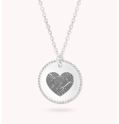 Gegraveerde sieraden Necklace with Fingerprint 'Beaded Heart' - Black