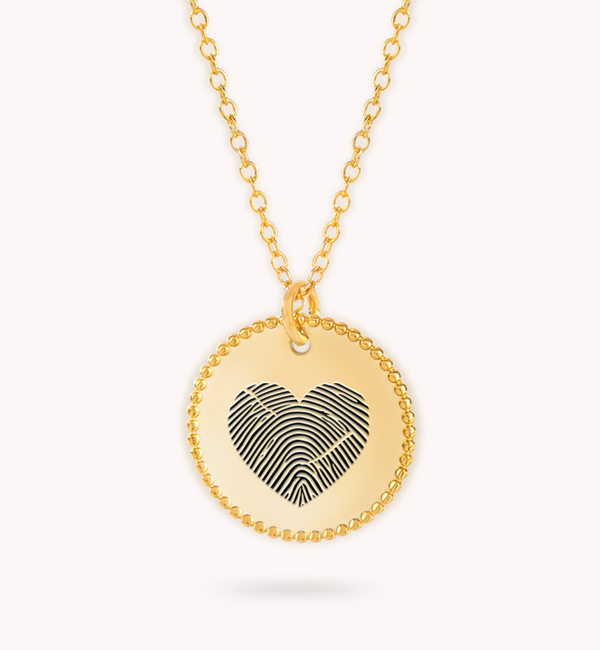 Gegraveerde sieraden Ketting met Vingerafdruk 'Beaded Hart' - Zwart