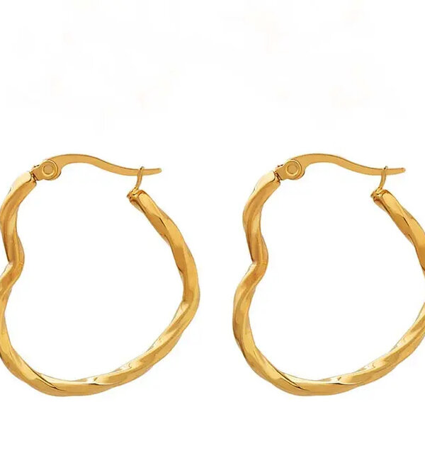 KAYA sieraden Organic heart hoop earrings | Stainless Steel Gold