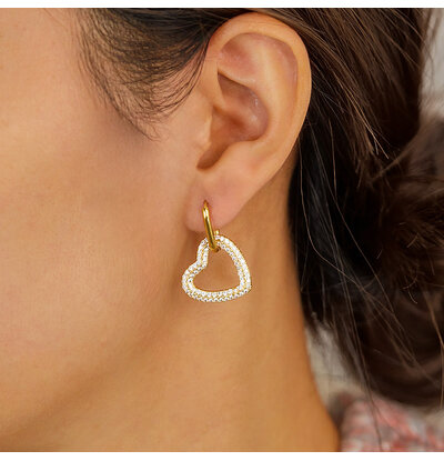 KAYA sieraden Statement hoop earrings with heart and crystals | Stainless Steel Gold