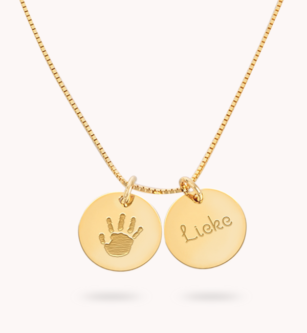 Gegraveerde sieraden Ketting met Handafdruk en Naambedel