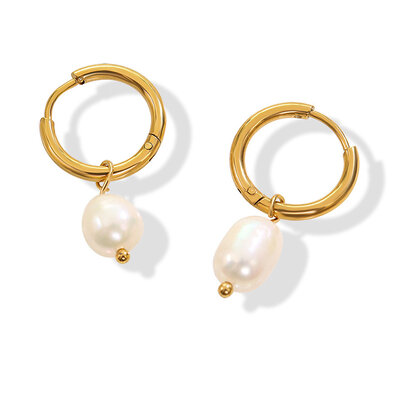 KAYA sieraden Creoles White Pearls 'Nova Pérola' | Stainless Steel