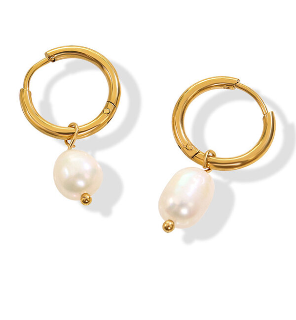 KAYA sieraden Creoles White Pearls 'Nova PÃ©rola' | Stainless Steel