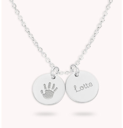 Gegraveerde sieraden Ketting met Handafdruk en Naambedel