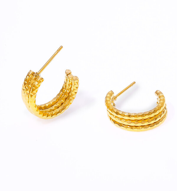 KAYA sieraden Open textured hoop earrings | Stainless Steel Gold