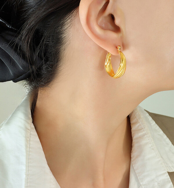 KAYA sieraden Large chunky twist hoops | Stainless Steel Gold