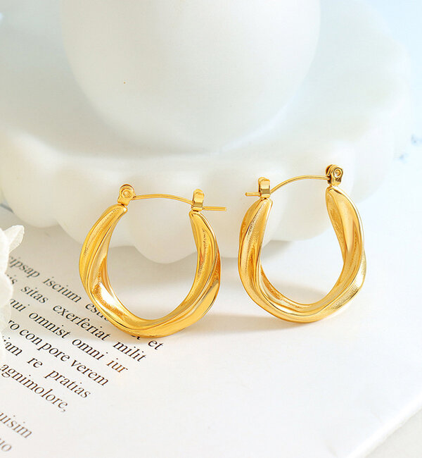 KAYA sieraden Large chunky twist hoops | Stainless Steel Gold