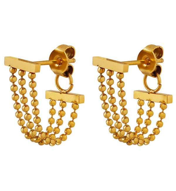 KAYA sieraden Chain drop earrings with beads | Stainless Steel Gold