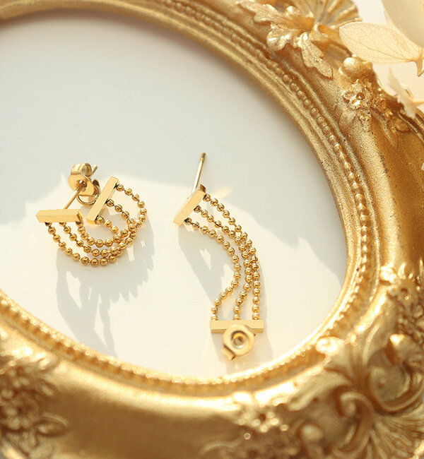 KAYA sieraden Chain drop earrings with beads | Stainless Steel Gold