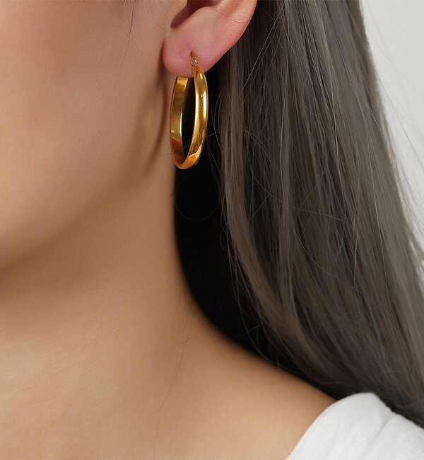 KAYA sieraden Large hoop earrings 35 mm | Stainless Steel Gold