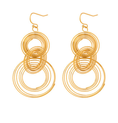 KAYA sieraden Long statement circle earrings | Stainless Steel Gold