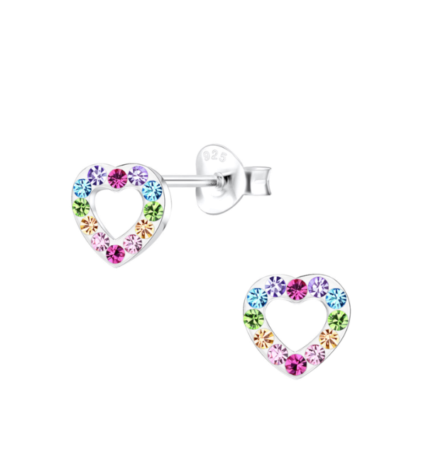 KAYA sieraden Silver Children's Earrings Children's Earrings Rainbow Heart with Crystals