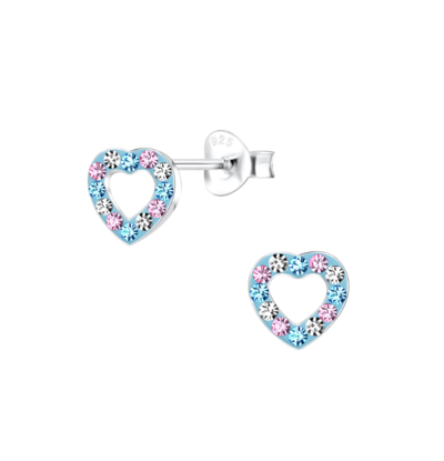 KAYA sieraden Silver children’s earrings Blue Heart with crystals