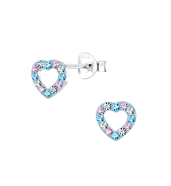 KAYA sieraden Silver children’s earrings Blue Heart with crystals