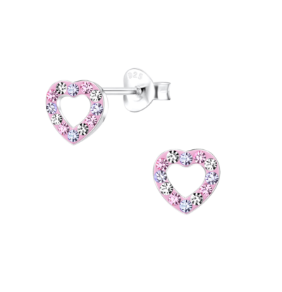 KAYA sieraden Silver children’s earrings Pink Heart with crystals