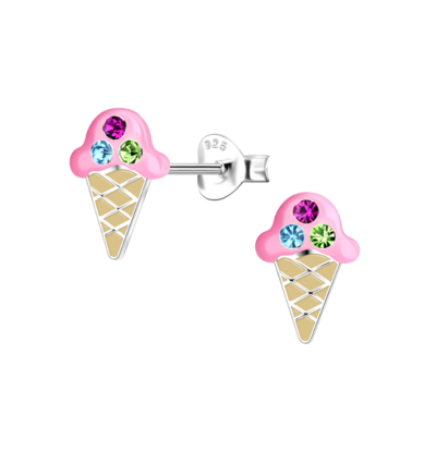 KAYA sieraden Silver children’s earrings Pink Ice Cream with crystals