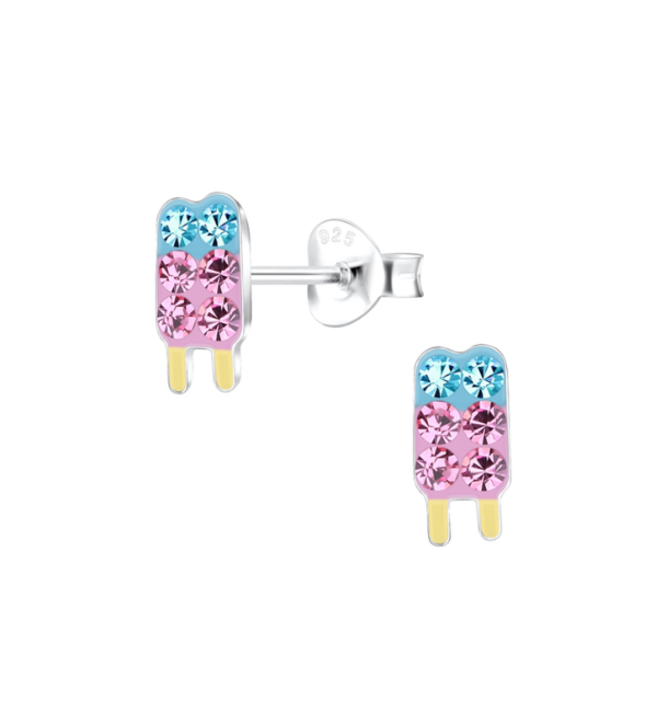 KAYA sieraden Silver children’s earrings Double Ice Pop with crystals