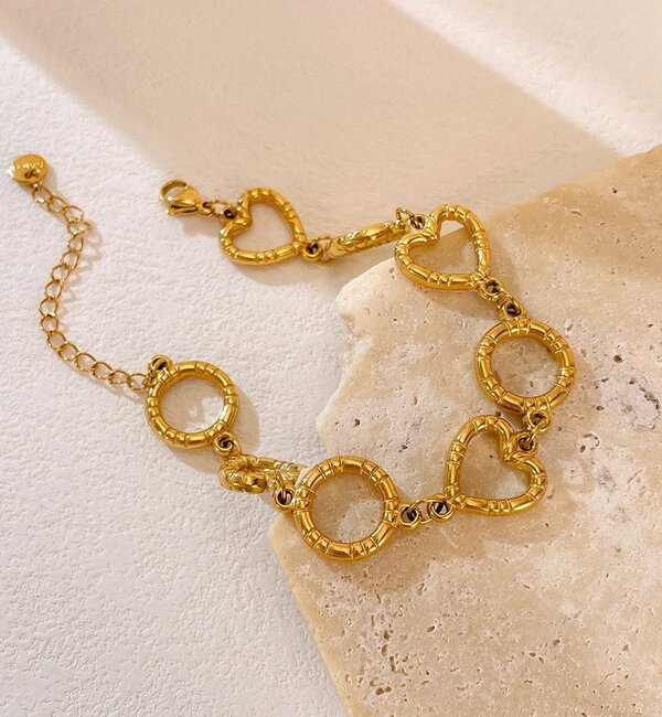KAYA sieraden Open Hearts Bracelet | Stainless Steel Gold