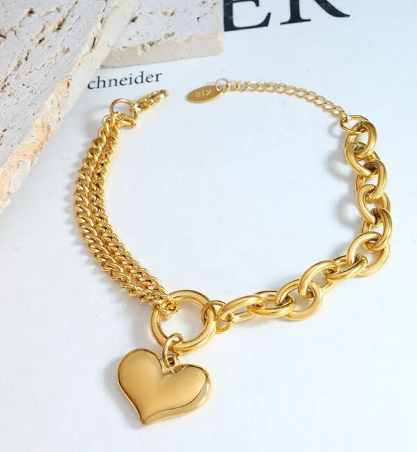 KAYA sieraden Chain Bracelet with Chunky Heart | Stainless Steel