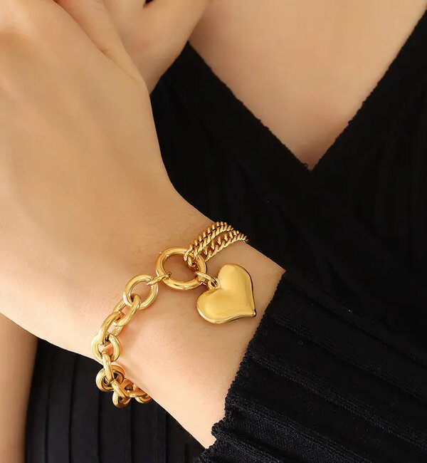 KAYA sieraden Chain Bracelet with Chunky Heart | Stainless Steel
