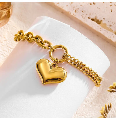 KAYA sieraden Chain Bracelet with Chunky Heart | Stainless Steel