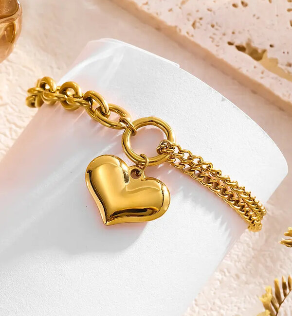 KAYA sieraden Chain Bracelet with Chunky Heart | Stainless Steel