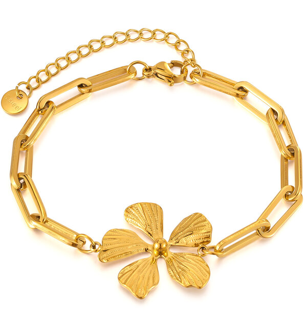 KAYA sieraden Chain bracelet with flower | Stainless Steel Gold