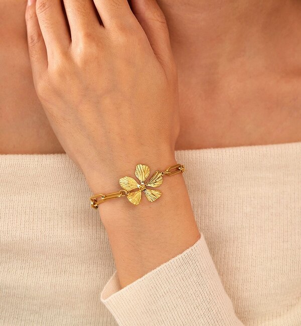 KAYA sieraden Chain bracelet with flower | Stainless Steel Gold