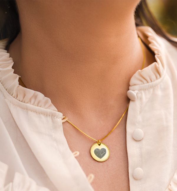 Gegraveerde sieraden Ketting met Vingerafdruk 'Beaded Hart' - Zwart