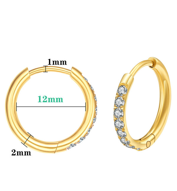 KAYA sieraden Shiny oorringen met steentjes 12mm  | Stainless Steel