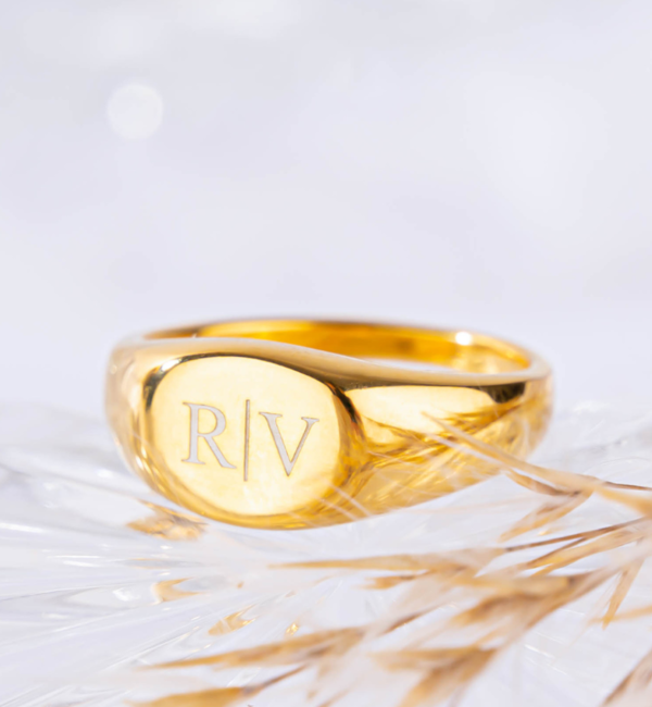 KAYA sieraden Gepersonaliseerde Zegelring Mannen met Initialen | Verguld