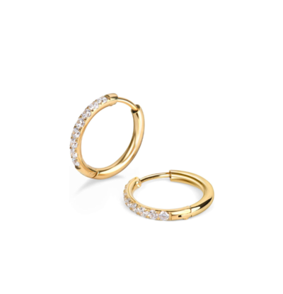 KAYA sieraden Shiny Hoop Earrings with Stones 8 mm | Stainless Steel Gold