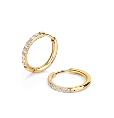 KAYA sieraden Shiny Hoop Earrings with Stones 10 mm | Stainless Steel Gold