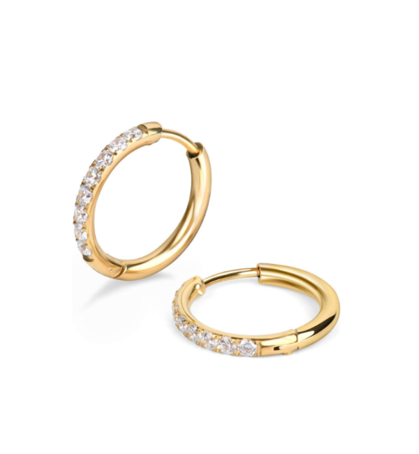 KAYA sieraden Shiny oorringen met steentjes 10mm  | Stainless Steel  Goud