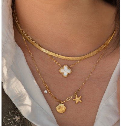 KAYA sieraden Necklace set Clover and Shells | Stainless Steel Gold