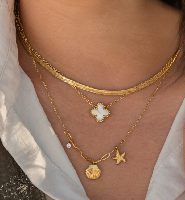 KAYA sieraden Necklace set Clover and Shells | Stainless Steel Gold