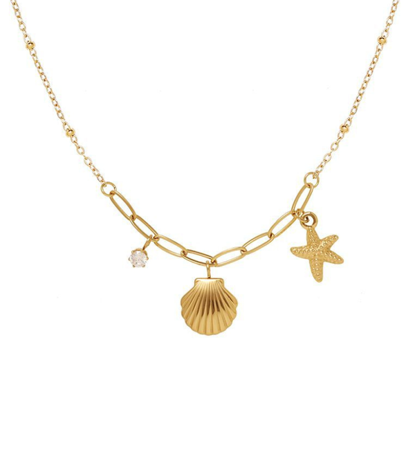 KAYA sieraden Necklace set Clover and Shells | Stainless Steel Gold