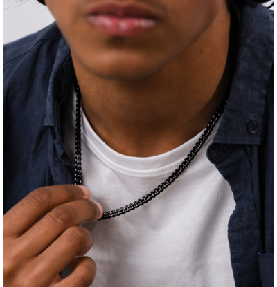 KAYA sieraden Men’s stainless steel gourmet necklace black | 6 mm