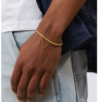 KAYA sieraden Stalen Herenarmband Rope Goud I 3 mm