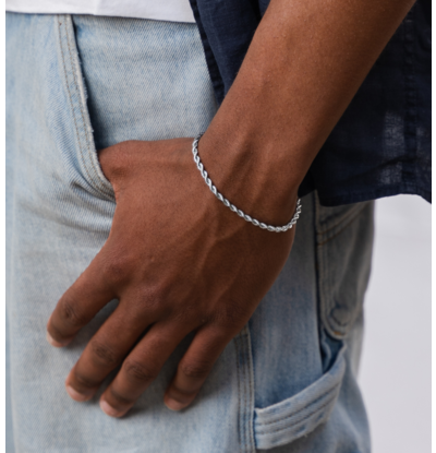 KAYA sieraden Stalen Herenarmband Rope Zilver I 3 mm