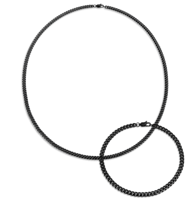 KAYA sieraden Stalen Gourmet Sieradenset Heren Zwart | 4 mm