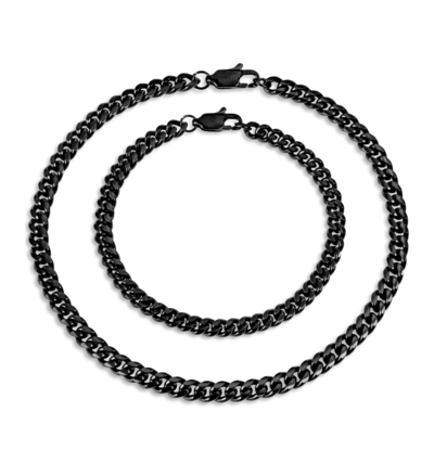 KAYA sieraden Father and Son stainless steel gourmet bracelet set black | 4 mm