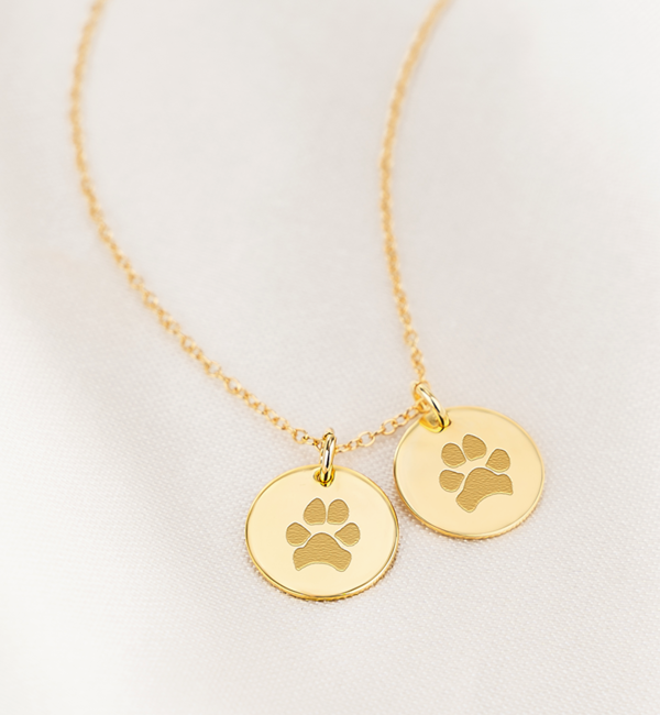 Gegraveerde sieraden Necklace with two charms with paw prints