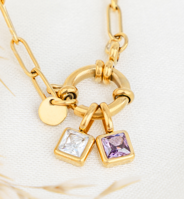 KAYA sieraden Schakelketting met Twee Geboortesteen | Stainless Steel