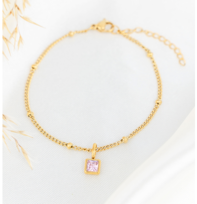 KAYA sieraden Bracelet 'Bolletjes' with Mother of Pearl Flower and Engraving | Stainless Steel - Copy - Copy