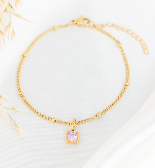 KAYA sieraden Bracelet 'Bolletjes' with Mother of Pearl Flower and Engraving | Stainless Steel - Copy - Copy