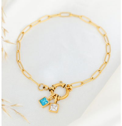 KAYA sieraden Schakelarmband met Twee Geboortesteen