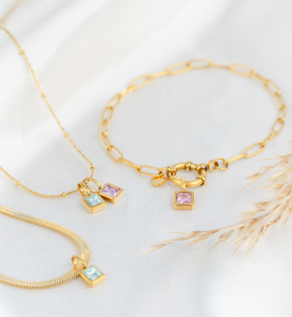 KAYA sieraden Link bracelet with two birthstones | Stainless Steel