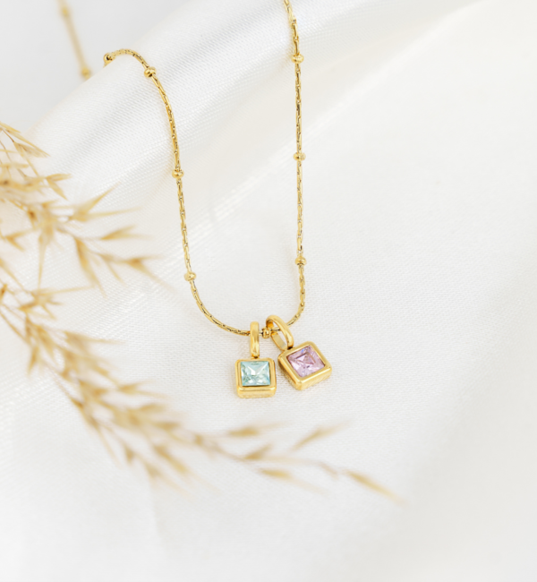 KAYA sieraden Necklace with two birthstones ‘Mini Balls’ | Stainless Steel