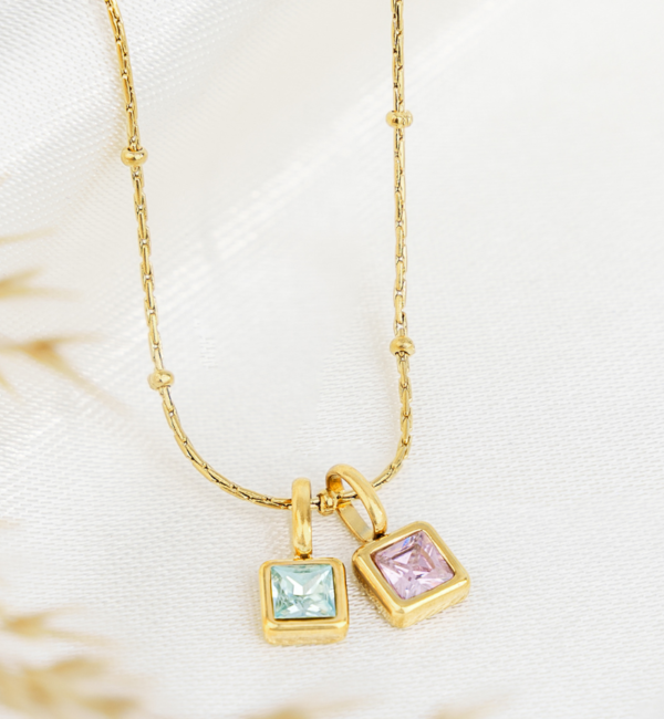 KAYA sieraden Necklace with two birthstones ‘Mini Balls’ | Stainless Steel